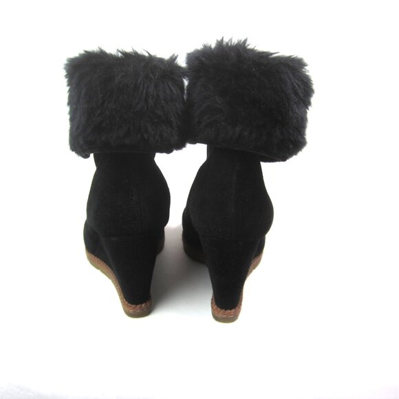 Kate Spade EUC Stasia 7.5 M Women's Black Bootie Wedge Suede Leather Faux Fur - Picture 8 of 11